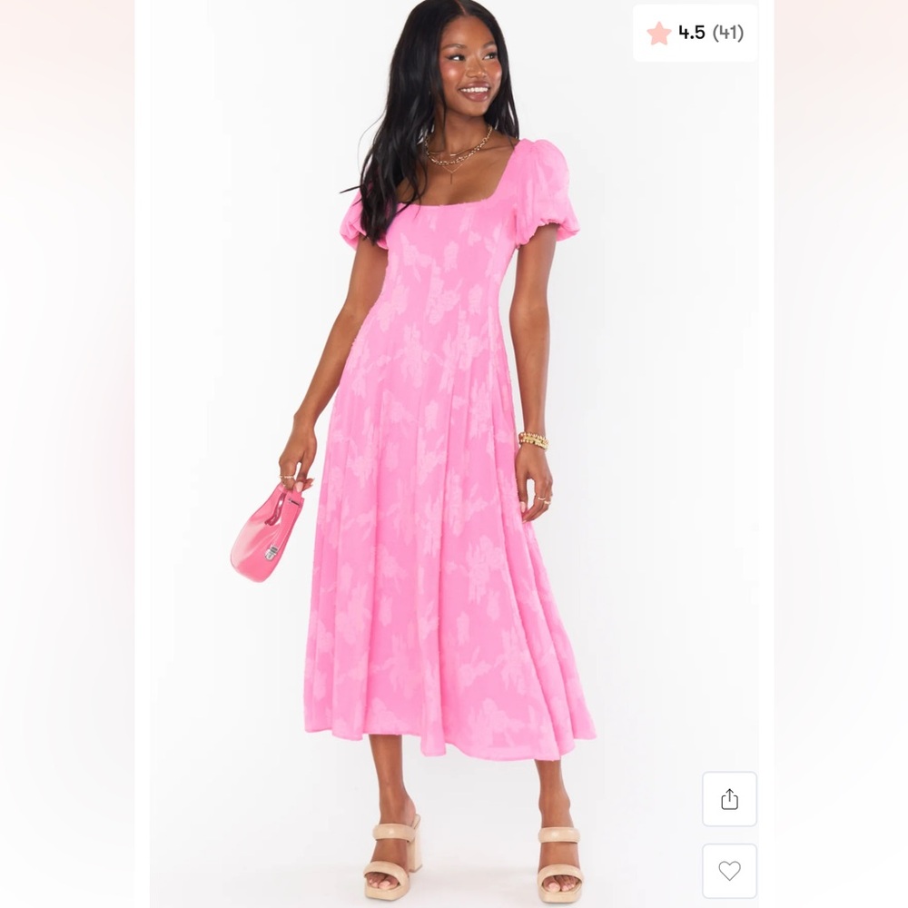 Show Me Your MuMu Pink Puff Sleeve Midi Dress